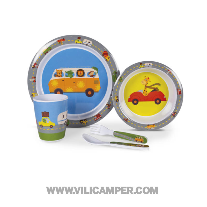 Vajilla de melamina Infantil Animal Traffic 4 piezas