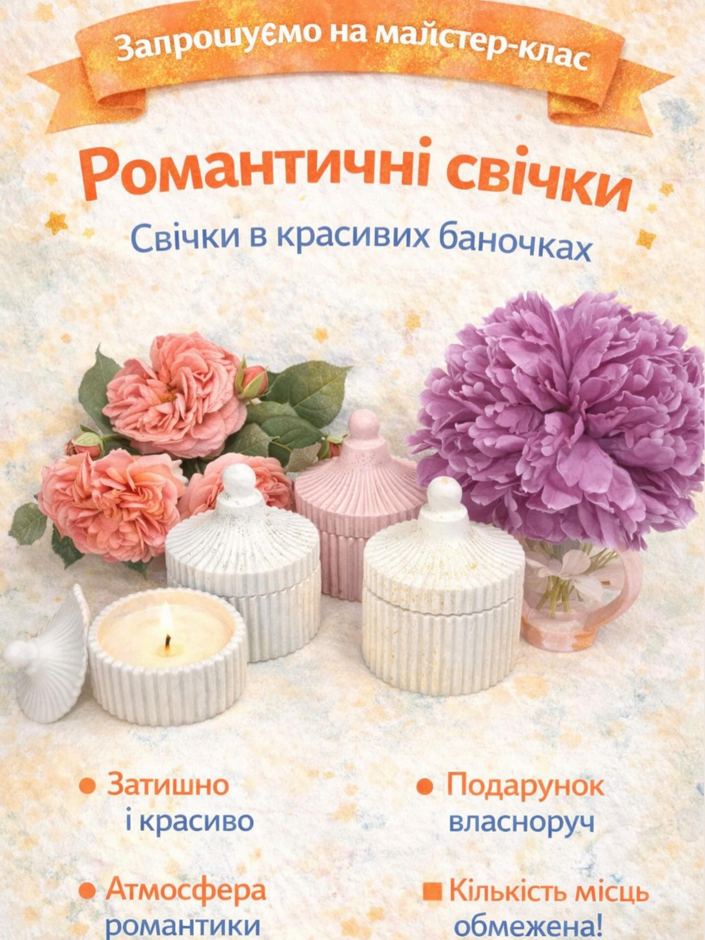 Майстер-клас для дітей разом з батьками "Романтичні свічки у красивих баночках" - фото Майстер-клас для дітей разом з батьками "Романтичні свічки у красивих баночках" - фото