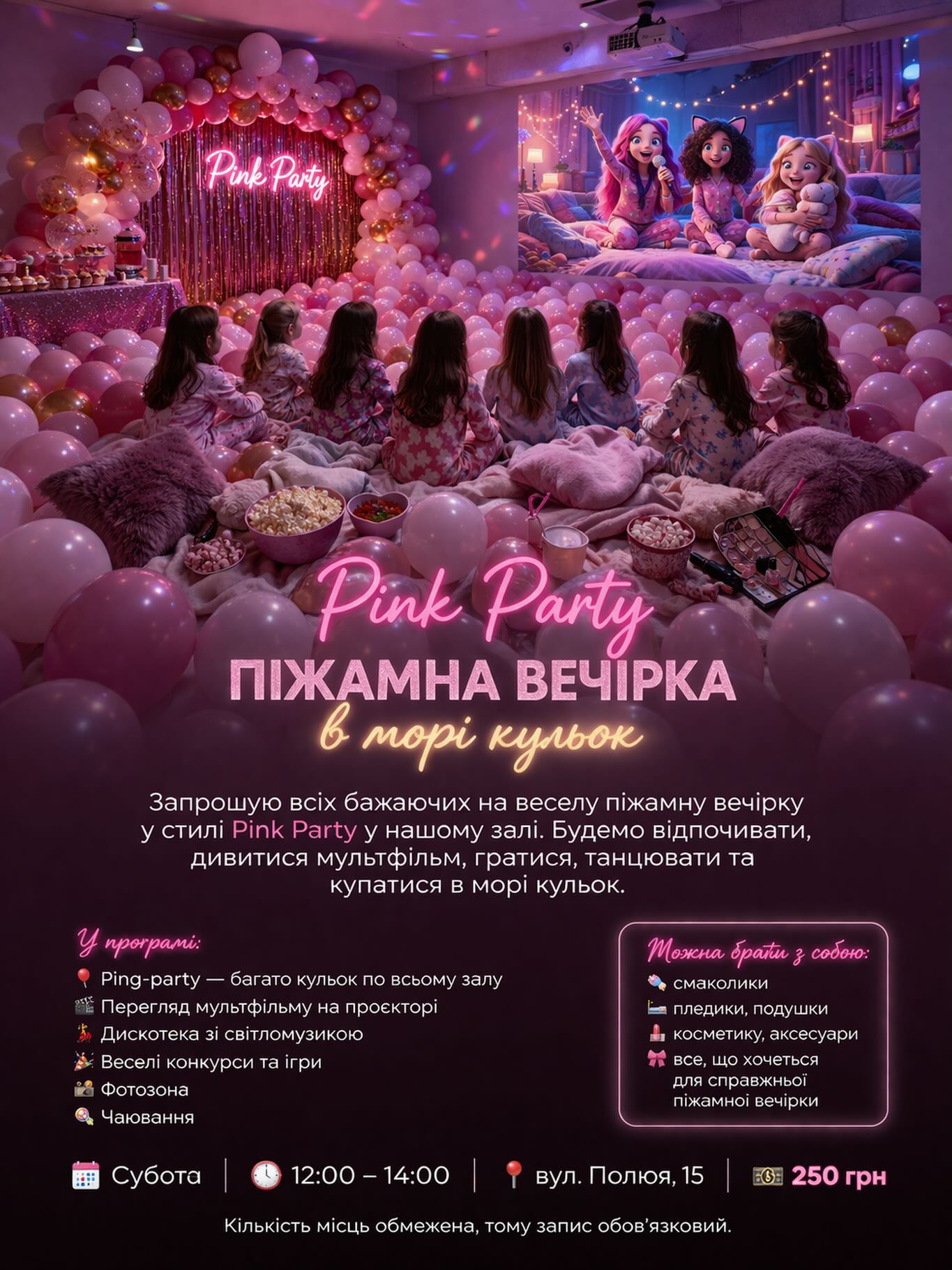Піжамна вечірка в морі кульок "Pink Party" - фото Піжамна вечірка в морі кульок "Pink Party" - фото