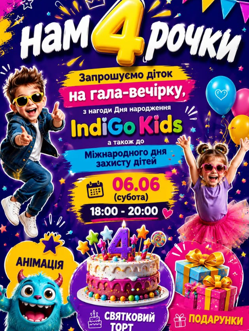 Гала-вечірку з нагоди 4-річчя IndiGo Kids та Міжнародного дня захисту дітей - фото Гала-вечірку з нагоди 4-річчя IndiGo Kids та Міжнародного дня захисту дітей - фото