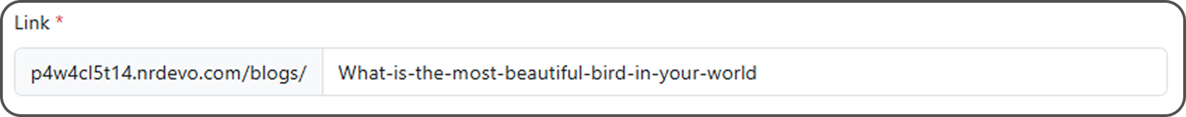 The URL slug field with site prefix