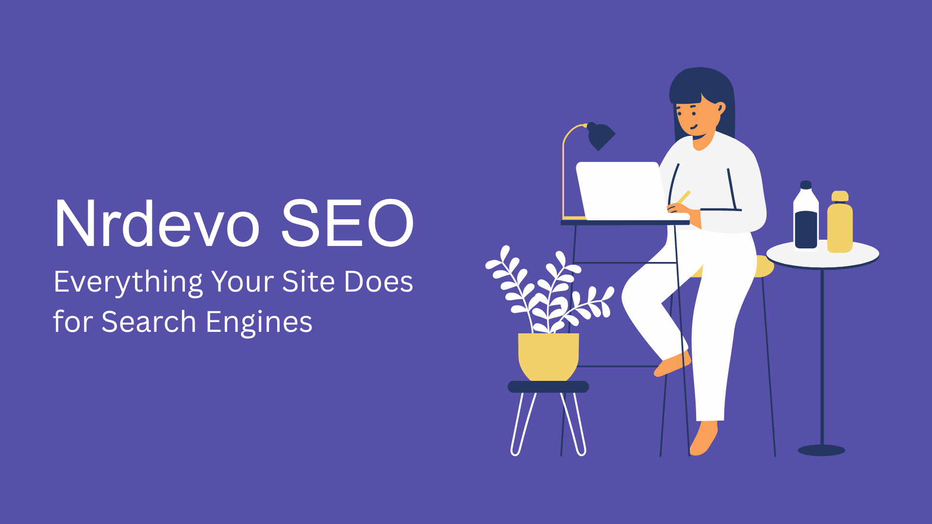 Nrdevo SEO reference guide illustration — a person working at a laptop with the article title in the background