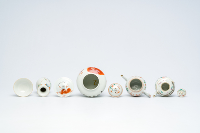 A varied collection of Chinese famille rose and iron-red porcelain with Buddhist lions and floral design, Qianlong and later