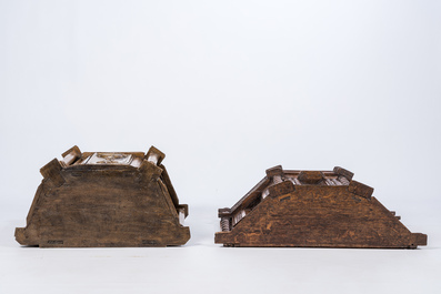 Two Flemish four-cornered wood tabernacles with twisted and Corinthian columns, 17th/18th C.