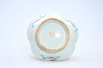 A Chinese famille rose jar and cover and a lobed bowl on foot with animated scenes, 19th/20th C.