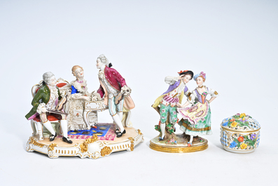 A varied collection of mainly Saxon polychrome and gilt porcelain, a.o. Meissen, Sitzendorf, Dresden marks, 20th C.