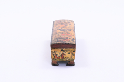 Three lacquered and polychrome decorated papier-m&acirc;ch&eacute; qalamdan or pen holders, Qajar, Iran, 19th C.