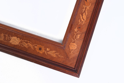A pair of wooden floral marquetry painting or mirror frames, 19th/20th C.