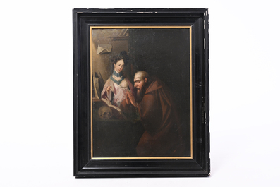 &Eacute;cole europ&eacute;enne: La tentation de saint Antoine, huile sur cuivre, fin du 18&egrave;me si&egrave;cle