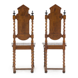 A pair of chairs with inlay of bone and various wood types, Syria, 20th C.