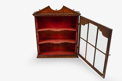 A Dutch floral marquetry wall hanging display cabinet, 18th/19th C.