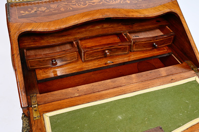 A French Louis XV style gilt bronze mounted ladies' writing desk with rich marquetry, 19th C.