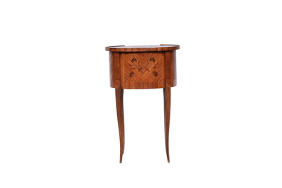A French gilt bronze mounted Louis XV style marquetry side table with two drawers, 20th C.