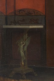 Studio d'Achille Leonardi (1800-1870): Deux repr&eacute;sentations mythologiques, e.a. Lesbia avec son moineau d'apr&egrave;s John William Godward (1861-1922)