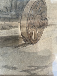 Alfred Ost (1884-1945): Two farmers with horse and cart, mixed media on paper