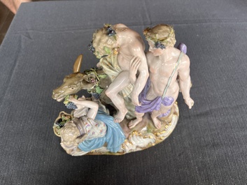 A polychrome Meissen porcelain 'Silenus' group and a Portuguese maiolica jardini&egrave;re, 19th/20th C.