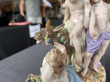 A polychrome Meissen porcelain 'Silenus' group and a Portuguese maiolica jardini&egrave;re, 19th/20th C.