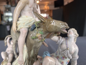 A polychrome Meissen porcelain 'Silenus' group and a Portuguese maiolica jardini&egrave;re, 19th/20th C.