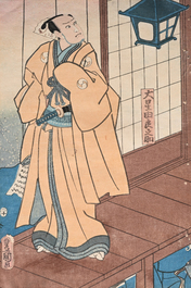 Three Japanese Ukiyo-e woodblock prints, Toyokuni Utagawa and Kuniyoshi Utagawa, Meiji, 19th/20th C.