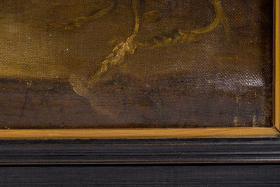 Ecole flamande: Saint Joseph et l'Enfant J&eacute;sus entour&eacute; d'anges, huile sur toile, 18&egrave;me si&egrave;cle