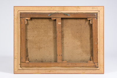 Jean Van Cleemput (1881-1948): Paysage fluvial anim&eacute; avec un pont-levis, huile sur toile