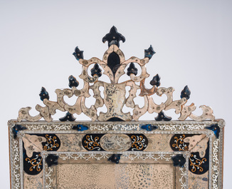 A large Venetian Baroque style mirror in etched and painted amber glass, Italy, 19th C.