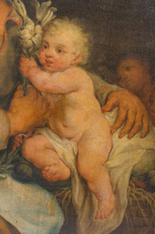 Ecole flamande: Saint Joseph et l'Enfant J&eacute;sus entour&eacute; d'anges, huile sur toile, 18&egrave;me si&egrave;cle