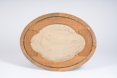 &Eacute;cole belge, sign&eacute; illisiblement (J. Vander Sanden?): Les trois enfants, huile sur toile, vers 1890