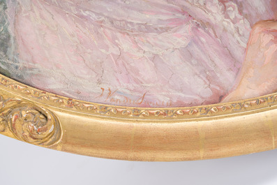 &Eacute;cole belge, sign&eacute; illisiblement (J. Vander Sanden?): Les trois enfants, huile sur toile, vers 1890