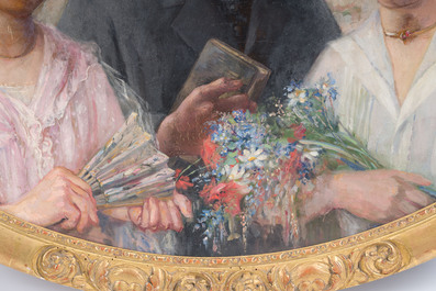 &Eacute;cole belge, sign&eacute; illisiblement (J. Vander Sanden?): Les trois enfants, huile sur toile, vers 1890