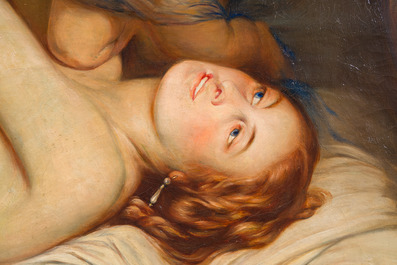 &Eacute;cole belge, suiveur de Gustaaf Wappers (1803-1874): Jeune m&egrave;re avec enfant, huile sur toile, d&eacute;but du 20&egrave;me si&egrave;cle