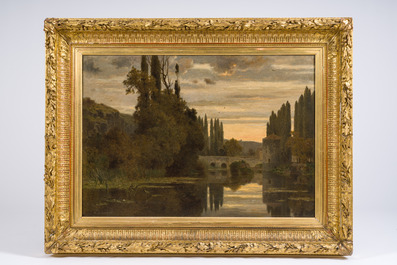 Paul-Alfred Parent de Curzon (1820-1895): 'Les bords du Clain &agrave; Poitiers', huile sur toile