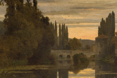 Paul-Alfred Parent de Curzon (1820-1895): 'Les bords du Clain &agrave; Poitiers', huile sur toile