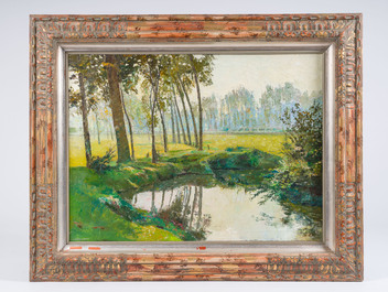 Louis Broeckaert (1892-1957): 'La Senne &agrave; Beersel', huile sur toile, dat&eacute; (automne) 1944