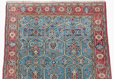 A Persian Qom (Qum/Ghom) Kork rug with floral design, wool on cotton, 20th C.
