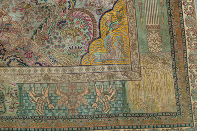 A Persian Tabriz rug with floral design and many references to ancient Persian culture, wool on cotton, 20th C.