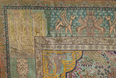 A Persian Tabriz rug with floral design and many references to ancient Persian culture, wool on cotton, 20th C.