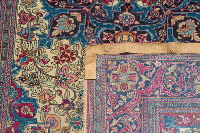 Deux tapis orientals de type Tabriz et Isphahan &agrave; d&eacute;cor floral, laine sur cotton, premi&egrave;re moiti&eacute; du 20&egrave;me si&egrave;cle