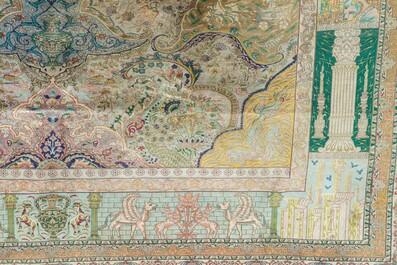 A Persian Tabriz rug with floral design and many references to ancient Persian culture, wool on cotton, 20th C.