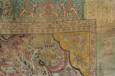 A Persian Tabriz rug with floral design and many references to ancient Persian culture, wool on cotton, 20th C.