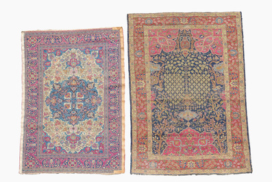 Deux tapis orientals de type Tabriz et Isphahan &agrave; d&eacute;cor floral, laine sur cotton, premi&egrave;re moiti&eacute; du 20&egrave;me si&egrave;cle