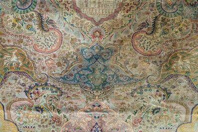 A Persian Tabriz rug with floral design and many references to ancient Persian culture, wool on cotton, 20th C.