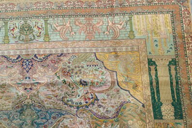A Persian Tabriz rug with floral design and many references to ancient Persian culture, wool on cotton, 20th C.