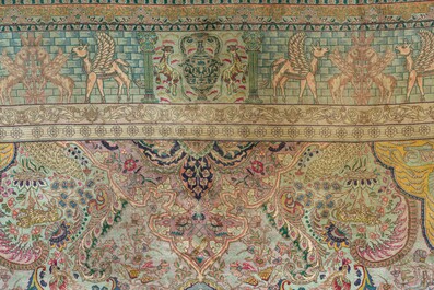 A Persian Tabriz rug with floral design and many references to ancient Persian culture, wool on cotton, 20th C.