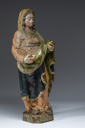 Sainte femme en bois sculpt&eacute; et polychrom&eacute;, Flandres, 17&egrave;me si&egrave;cle