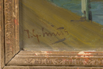 Jan Gerard Smits (1823-1910, &agrave; la mani&egrave;re de): Vue d'un port, huile sur toile