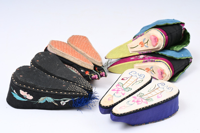 29 pairs of Chinese silk and cotton lotus shoes for bound feet, Qing and early 20th C.