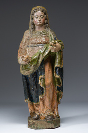 Sainte femme en bois sculpt&eacute; et polychrom&eacute;, Flandres, 17&egrave;me si&egrave;cle