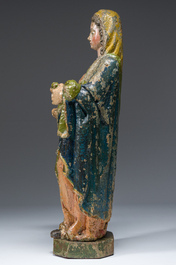 Sainte femme en bois sculpt&eacute; et polychrom&eacute;, Flandres, 17&egrave;me si&egrave;cle