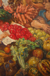 Edouard Thiebaut (1878-1956): The vegetable market, oil on canvas, dated 1929